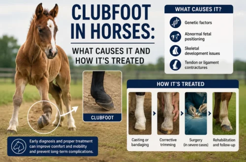 Clubfoot in Horses showing a horse with an abnormal hoof angle and treatment options