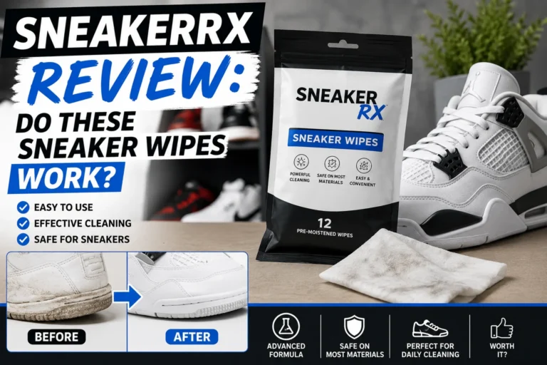 SneakerRx review showing sneaker wipes cleaning a dirty white shoe