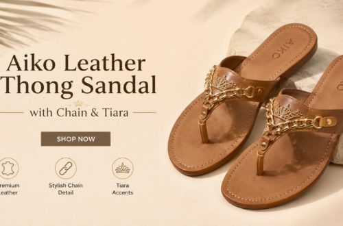 Aiko genuine leather thong sandal with chain and tiara in tan leather