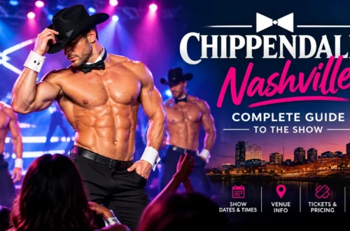 Chippendales Nashville complete guide to the show featuring dancers performing on stage under colorful lights.