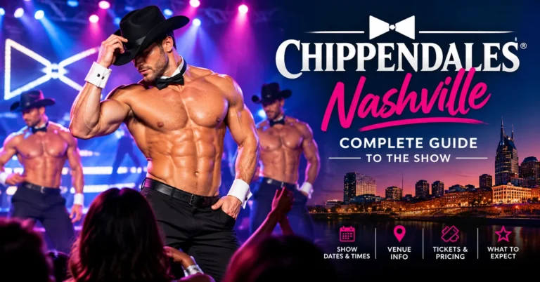 Chippendales Nashville complete guide to the show featuring dancers performing on stage under colorful lights.