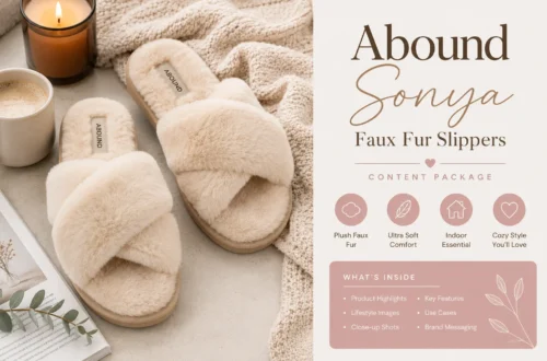 Abound Sonya faux fur slippers in a soft cream color with plush, cozy straps and cushioned soles