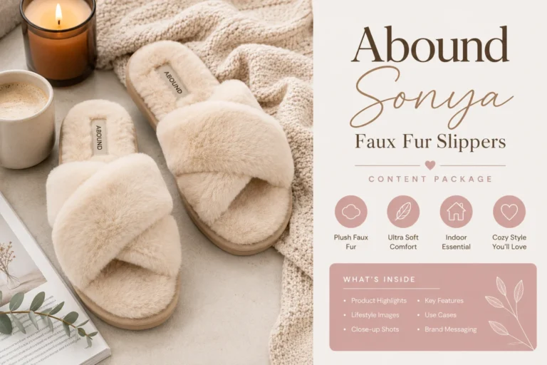 Abound Sonya faux fur slippers in a soft cream color with plush, cozy straps and cushioned soles