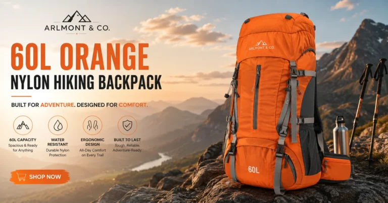 Arlmont & Co. 60L orange nylon hiking backpack for outdoor adventures