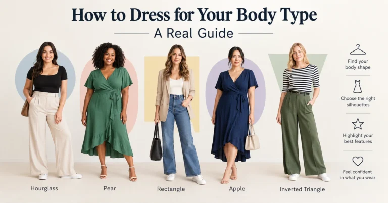Elegant dress for body type guide featuring flattering styles for different body shapes and silhouettes.