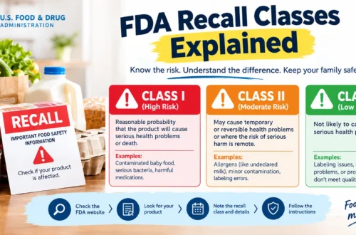 How to check if food is recalled using FDA recall classes, product details, and food safety guidance.