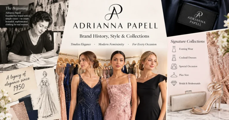 Adrianna Papell brand history, elegant fashion styles, and signature collections featuring sophisticated evening and special-occasion dresses.