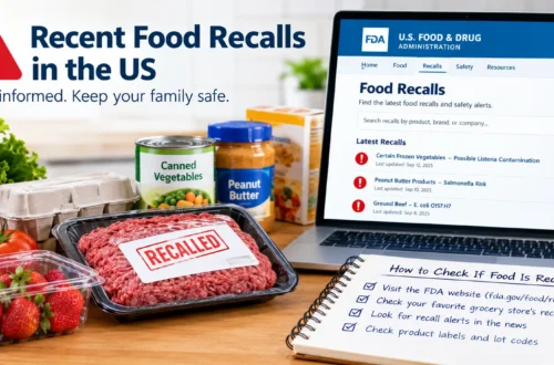 Recent food recalls in the US showing recalled groceries and how to check if food is recalled.