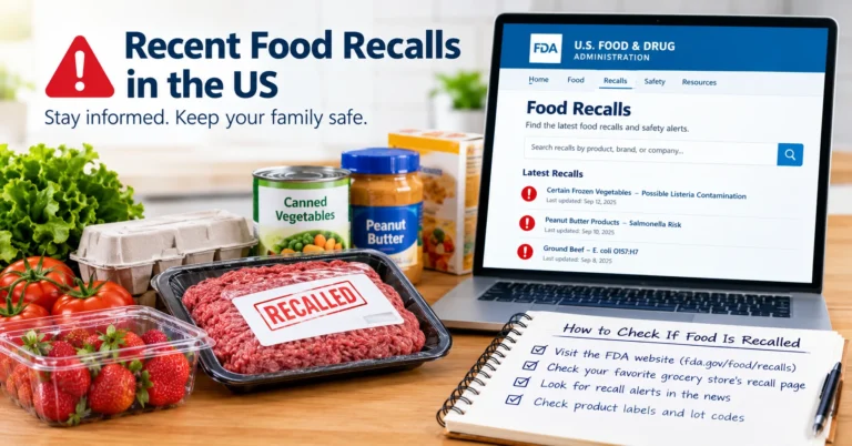 Recent food recalls in the US showing recalled groceries and how to check if food is recalled.