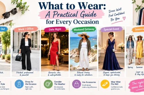 What to wear guide featuring stylish outfit ideas for different occasions, seasons, and personal styles.
