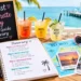 Key West bachelorette party planning guide with a tropical itinerary, beach activities, travel map, bride accessories, and vacation essentials.