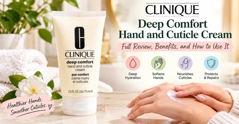Clinique Deep Comfort Hand and Cuticle Cream for nourishing and moisturizing dry hands and cuticles.