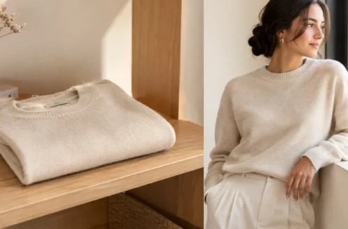 Zara basic plain knit sweater styled in a minimalist wardrobe.