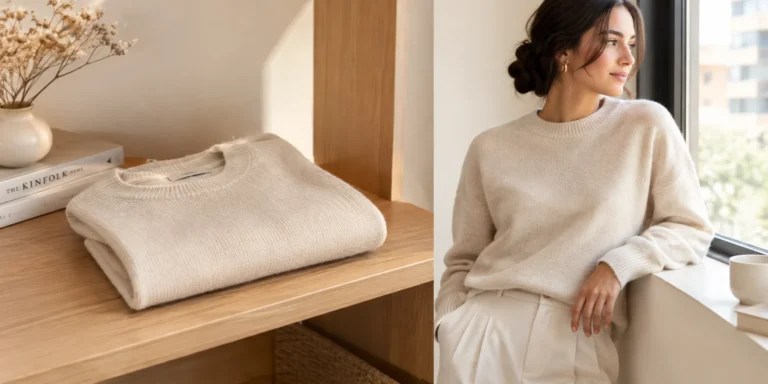 Zara basic plain knit sweater styled in a minimalist wardrobe.